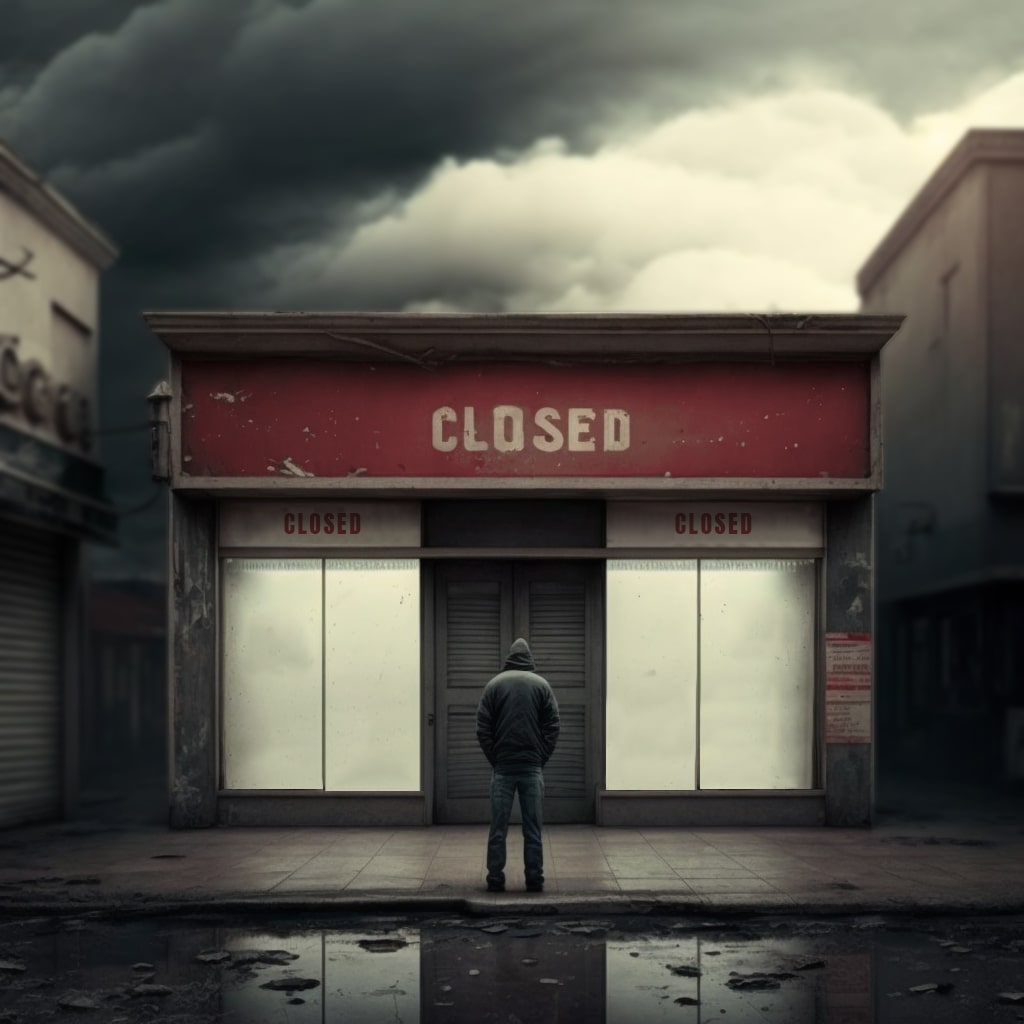 business owner in front of a closed business